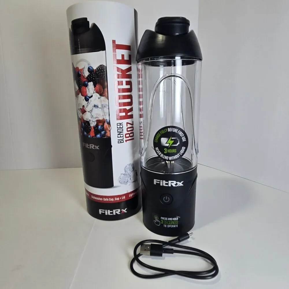 FitRx Rocket Portable Blender 18oz Black USB Rechargeable Personal Smoothie CIB